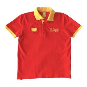 HUGO BOSS Red and Yellow Spain Paddy Flag Polo Shirt